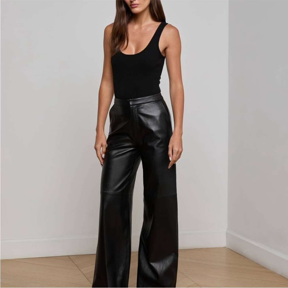 Y2K Lux Black Leather Pants! Straight-leg Elevated Basic 80s retro